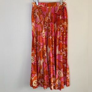 ASOS Design Retro Pleated Midi Skirt Pink Orange Floral NWT Size 4